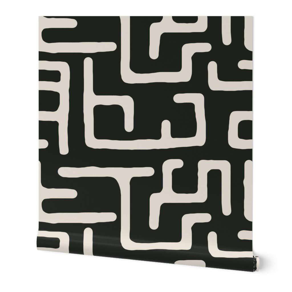 Peel & Stick Wallpaper Swatch - Black African Decor Mudcloth Custom Removable Wallpaper by Spoonflower