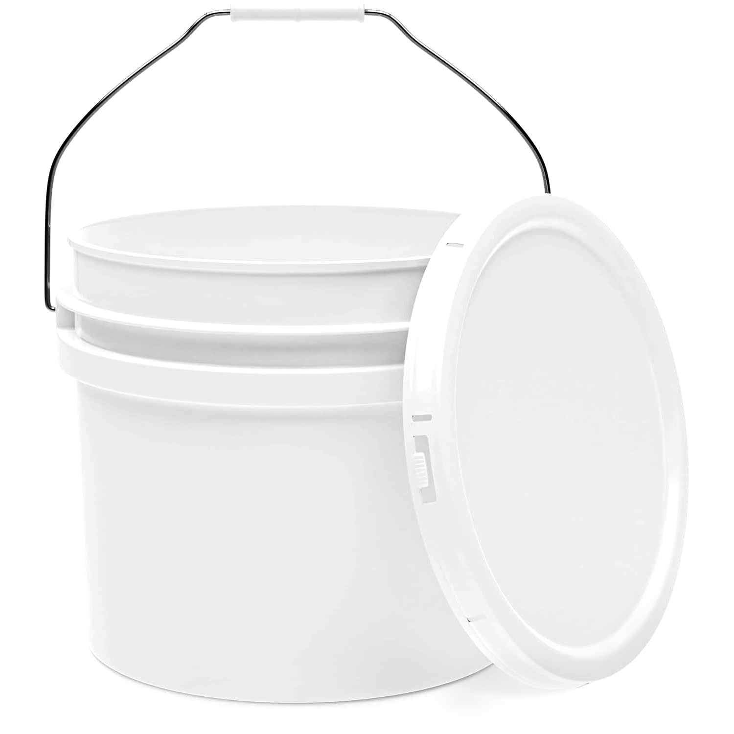 3.5-Gallon White Bucket Pail Container with Lid | Food Grade | Heavy-Duty Extra Durable | Metal Handles with Plastic Grip for Easy Carrying |