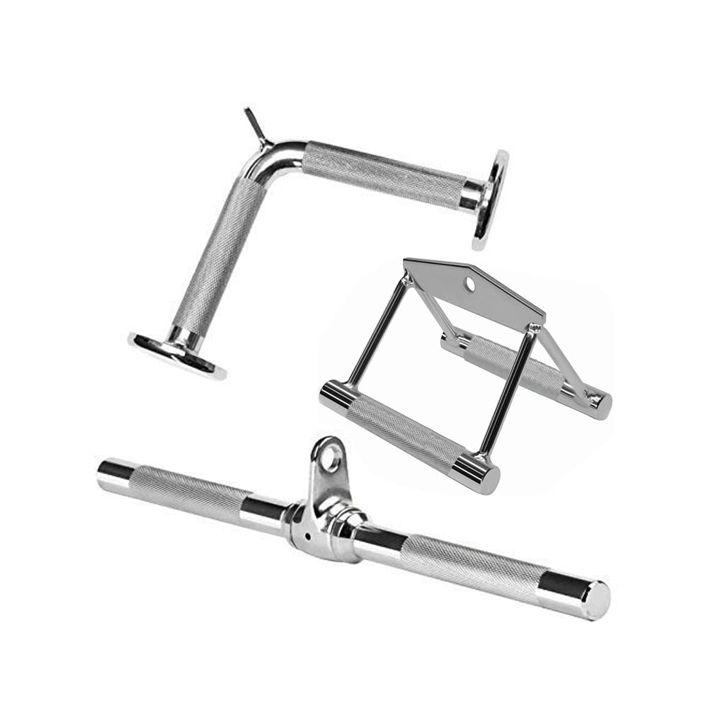Combo Pack - Triceps Press Handle, Seated Rowing Handles Chinning Bar and Solid V Shaped Tricep Press Down Bar Gym Cable Machine Attachments (Silver Chrome) (B0B37HXXKY) Amazon Price History, Amazon Price Tracker