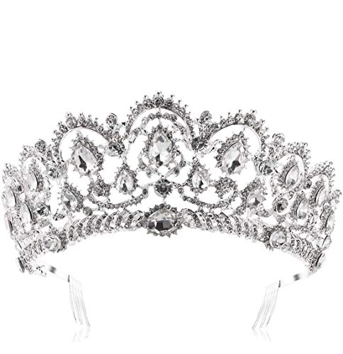 HerZii novia Princesa Cristal Austríaco Tiara Boda Rhinestone Corona velo accesorio para el pelo plateado corona