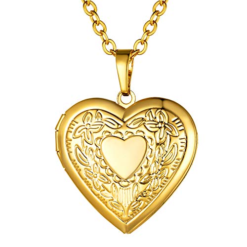 GoldChic Collier Femme Médaillon Coeur Plaqué Or Jaune, Pendentif Coeur Ouvrable avec Chaîne Rolo Ajustable de 50+5cm