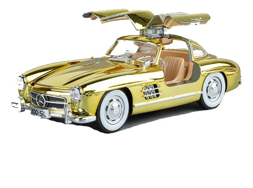 Image of 1:24 Mercedes-Benz 300SL 1936 Vintage Classic Golden Car Alloy Car Model Sound and Light Pull Back Toy Car