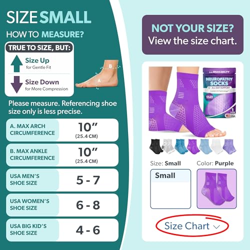 Image of BraceAbility Neuropathy Socks (Pair) - Peripheral Neuritis Compression Diabetic Toeless Foot Sleeves for Nerve Damage Pain in Feet, Ankle Gout, Plantar Fasciitis Relief Brace for Men and Women (S - Purple)