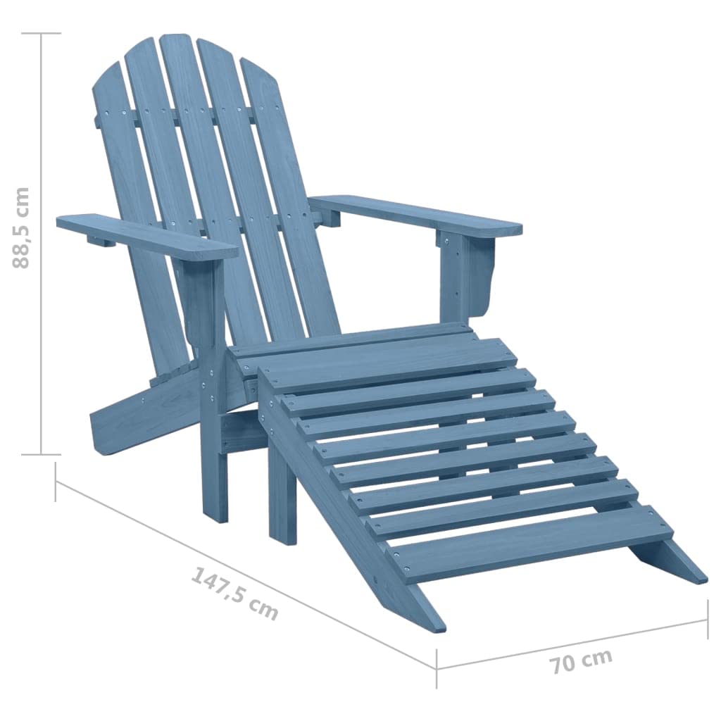 Adirondack Chaise de jardin avec repose-pieds en bois de sapin massif bleu, 70 x 147,5 x 88,5 cm, stable et résistante aux intempéries, fauteuil d'extérieur confortable pour terrasse et jardin