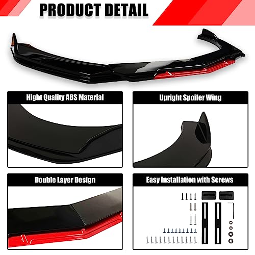DREAMOTOR Universal Car Front Bumper Lip + 2PCS 8"-11" Adjustable Splitter Rods front lip Spoiler Splitter Body Kit Compatible with Dodge Charger Nissan Cruze Honda Civic Toyota Altima Chevy - Image 5