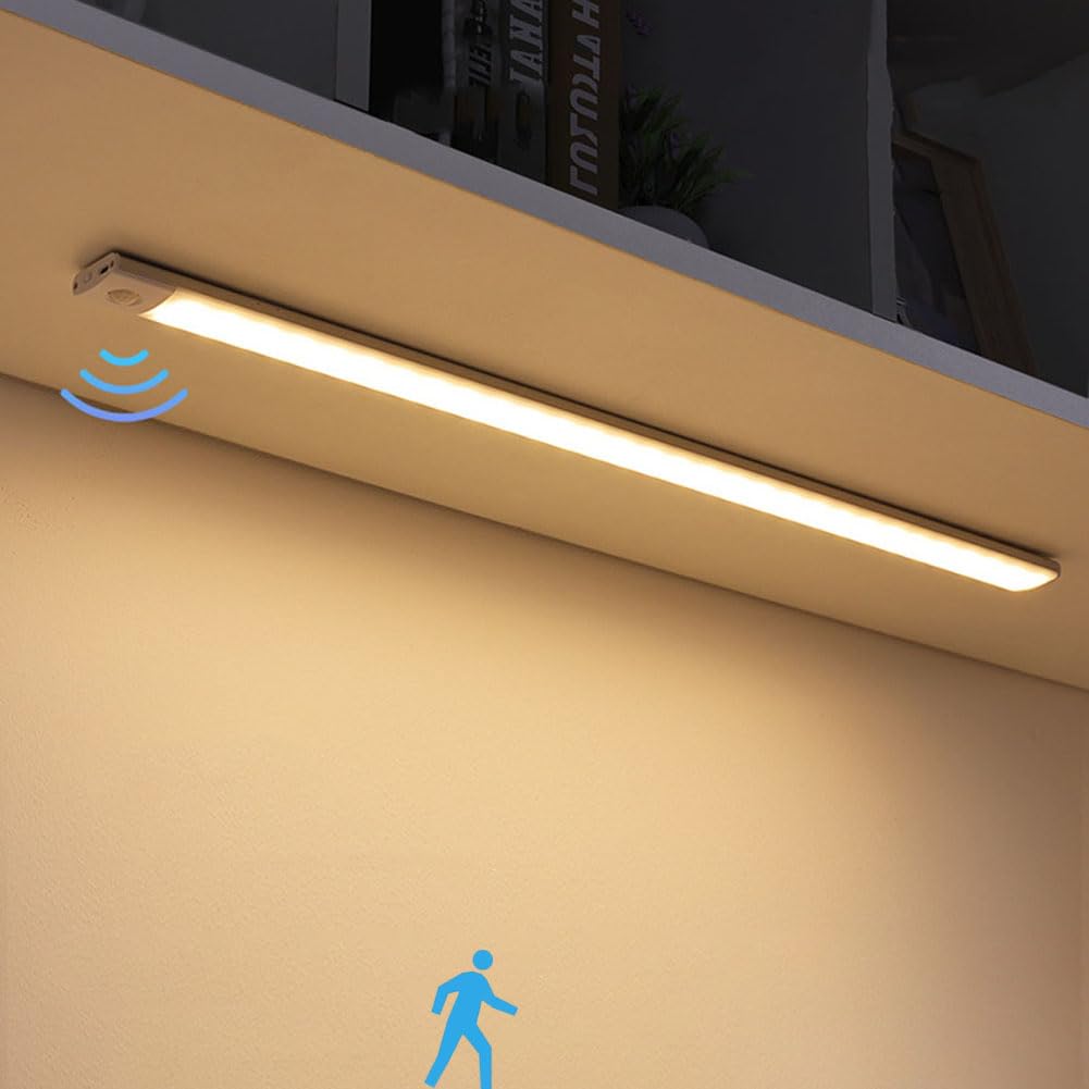 Led Schrankbeleuchtung Lampe mit Bewegungsmelder und Dämmerungssensor Wandlampe Akku Dimmbar Lange Wandleuchte USB Aufladung 60CM 1000mAh Schranklicht Magnetische Unterbauleuchte