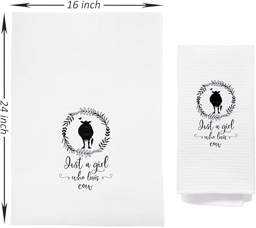 Miniatura 4 de NEGIGA Just A Girl Who Loves Cow - Paños de cocina de 24 x 16 pulgadas, decoración de silueta de vaca floral de granja, toallas de mano decorativas