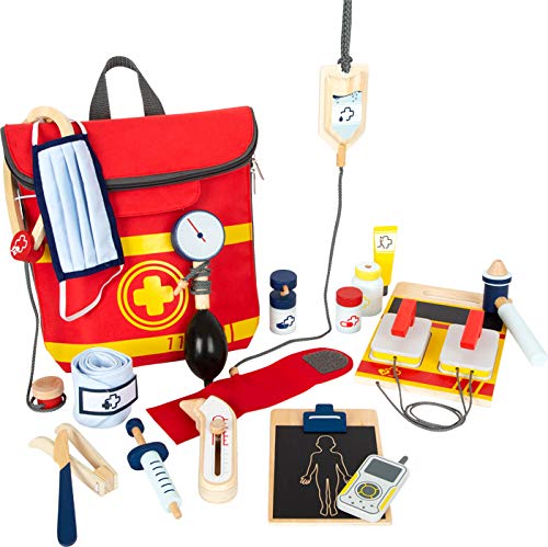 small foot 11917 Emergency Doctor's Backpack with defibrillator, otoscope, fabric mask & much more, for ages 3+ years