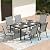 PIZZELLO 7-Piece Outdoor Patio Dining Set, 6Pcs Stackable Patio Chairs and Rectangular Dining Table, All Weather Outdoor Table and Chairs Set for Backyard, Garden, Deck and Poolside