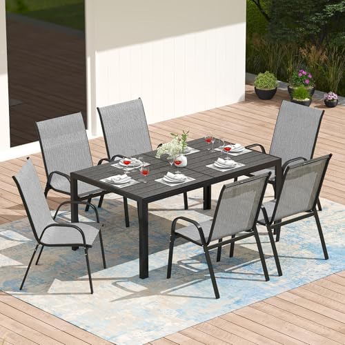 7-Piece Outdoor Patio Dining Set, 6Pcs Stackable Patio Chairs and...