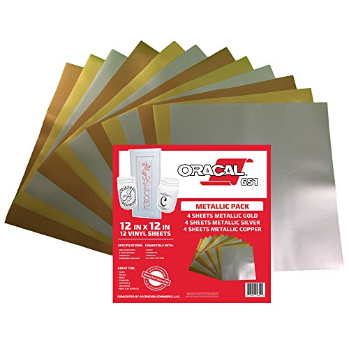 Oracal 651 Metallic Pack - Adhesive Craft Vinyl for Cricut, Silhouette, Cameo, Craft Cutters, Printers, and Decals - 12