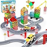 iKidiki Magnetische Bausteine – 75 Pcs Ingenieurwesen Rennwagen-Bausatz, Spielzeug ab 2 3 4 5 6 Jahre Junge Mädchen STEM Magnetspiel Montessori Spielzeug ab 2-6 Geschenk für Kinder