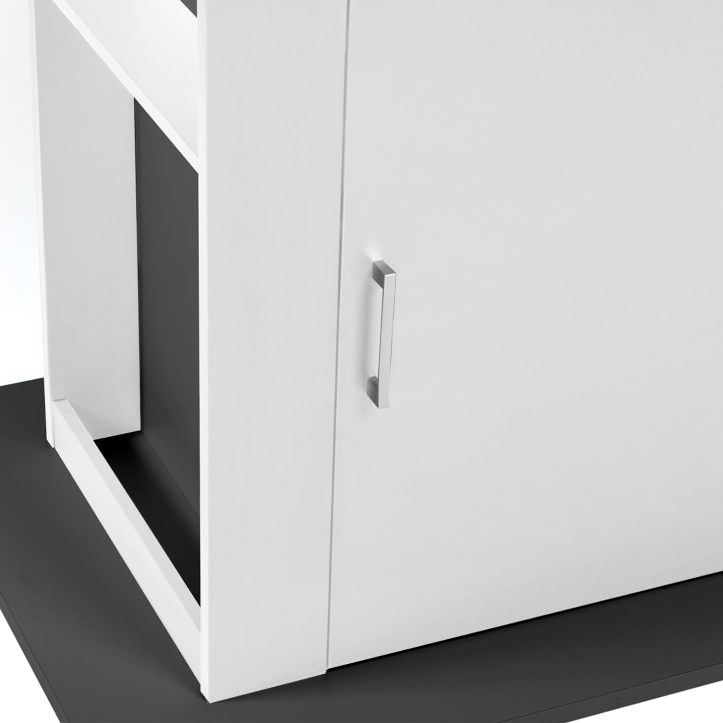 IDMarket - Ilot Central UGO 110 cm Plateau Bois Gris et Blanc avec rangements