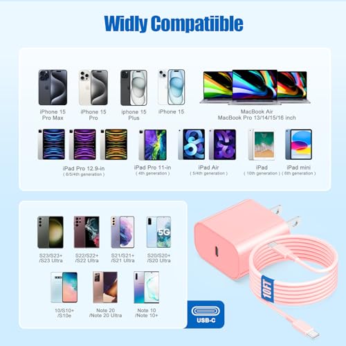 Image of iPhone 17 16 15 Fast Charger Block and 10ft Type C to C Cable Cord Long, 20W USB C Charging Plug for Apple iPhone 17 Pro Max /17 Air /16 Pro Max /16 /15 Pro /15 Plus /iPad Mini,Wall Power Adapter Cube Brick