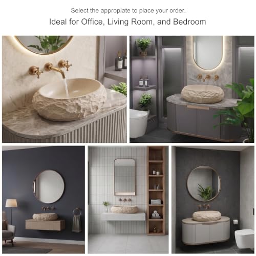 Image of BASSINO 20x15x6 Inches Artificial Stone Table Top Washbasin /Ivory-Beige Stone Texture Luxury Countertop Sink /Modern Rock Finish Wash Basin for Home-Hotel /Designer Oval Shape Basin for Bathroom(Matt)
