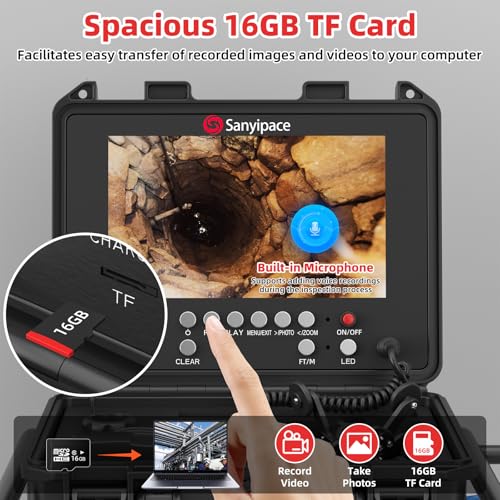 Image of Sanyipace Sewer Camera Self-Leveling 165FT /50M, 512Hz Sonde, Distance Counter, 5-Level Adjustable Brightness, 4500mAh Battery, IP68 Waterproof Pipe Camera for Drain Snake, Plumbing, Duct, Plumber