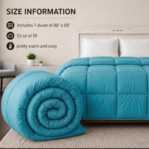 Image of Luxury Hotel Collection Cotton Comforter | All-Season Lightweight Quilt for Hot Sleepers | Plush, Breathable & Box-Stitched (King) Turquoise Blue