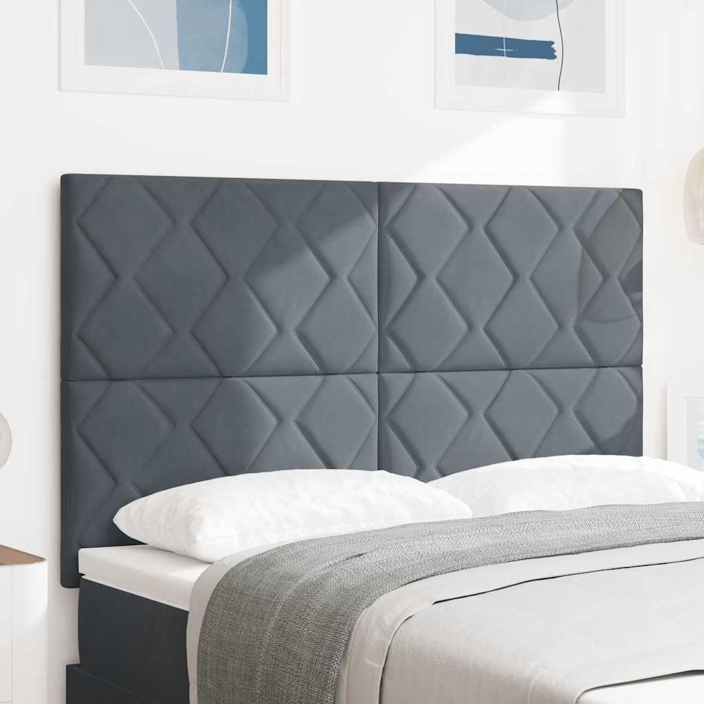 Cabecero de cama 144 × 7 × 128 cm, gris oscuro, altura 118/128 cm, acolchado, de pino/madera derivada de la madera, respaldo de cama