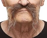Mustaches Self Adhesive Fu Manchu Fake Mustache, Novelty, Realistic False Facial Hair, Costume Accessory for Adults, Brown and Gray Color
