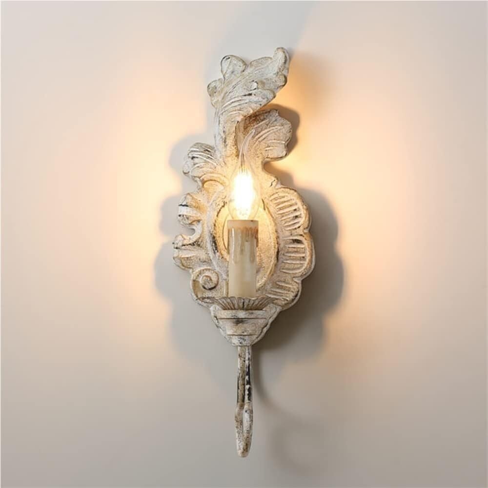 Wandleuchte Innen Wandlampe Antike Bauernhaus Wandleuchter Französisch Land Wandhalterung Licht E14 weiß Holz Kerze Wandlampe(White)