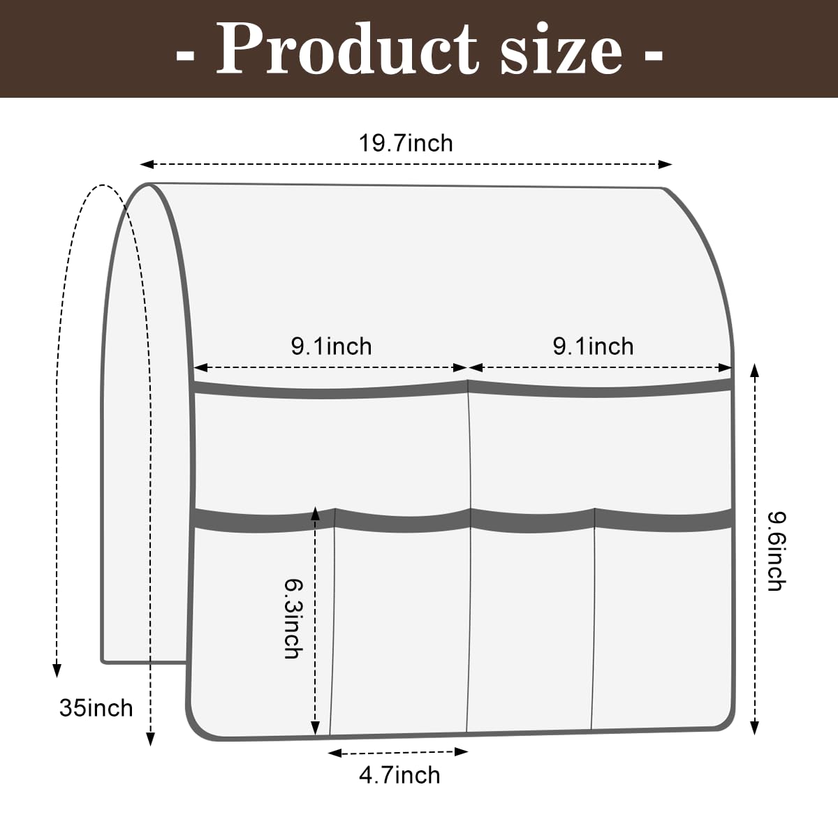 HADEEONG Bedside Caddy for Couch Remote Control Holder Recliner Armrest Organizer Non Slip Sofa Armchair Caddy with 6 Pocket Storage for Magazine, Tablet, Phone, iPad, Coffee