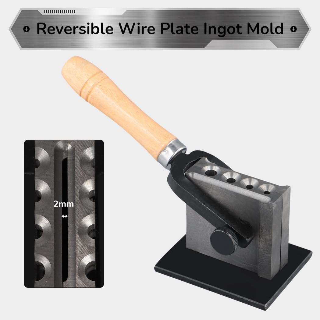 Stampo reversibile per lingotti a piastra metallica, stampo regolabile per colata di metalli preziosi con 4 dimensioni di fori, stampo per raffinazione in metallo per oro, argento, rame, alluminio