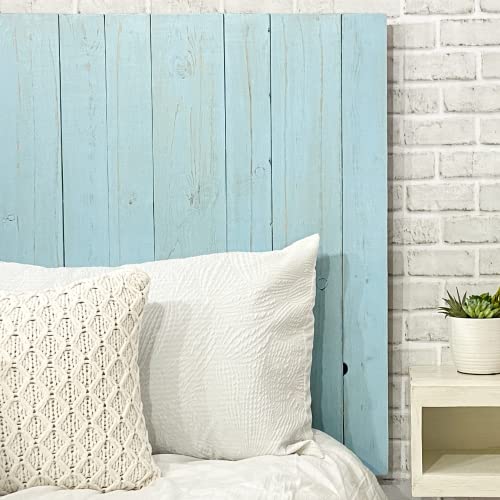 Barn Walls Baby Blue Headboard, Cottage Design Weathered, Solid Wood Headboard Floating Panels Wall Mount, Adjustable Height, Easy Assembly, Twin Size