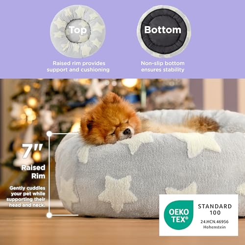 Image of LE SURE Shown on TV Jacquard Donut Cute Small Dog Beds,Grey 23x23x7in | Orthopedic Calming Cat Sofa Indoor,Original Design Pattern,Washable Cover,Home Decor as Gift for Pet ,Anti Slip Bottom