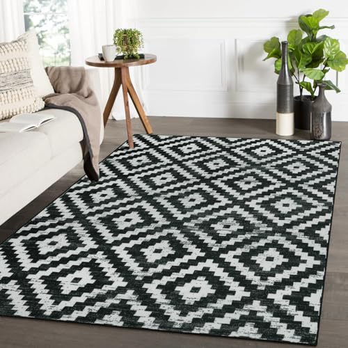 Lahome Boho Moroccan Throw Rug 2x3 Small Rugs for Entryway Black and White Kitchen Rugs, Trellis Non Slip Low Pile Stain Resistant Printed Indoor Floor Entry Rugs for Bathroom Sink Front Doo