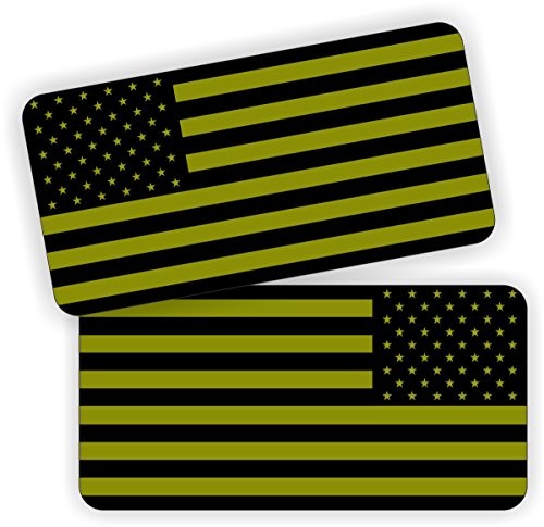 Pair OD Green American Flag Hard Hat Stickers / Decals / Labels Black Ops Tool Lunch Box Helmet Patriotic Old Glory
