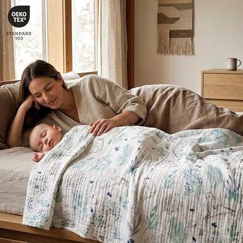 Image of Muslin Swaddle Blankets for Newborn, 3 Pack Breathable Soft Receiving Blanket, Large 38 x 40 inches Swaddle Wrap Burping Clothes Diapers, Essentials Infant Shower Items, Toddler Gift (Fawn & Leaves)