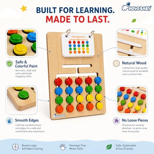 Image of Novo Baby Kids Montessori Slide Puzzle | Color & Pattern Matching Learning Toys for Kids 3-8 Years | Preschool Educational Activity Toy for 3,4,5,6,7,8 | Toys for 6-Year-Old Boy (Modern)
