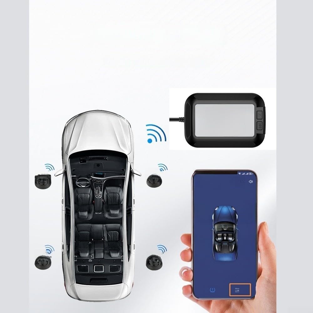 Manometro digitale TPMS senza fili con app di controllo mobile per moto, camion, camper, spegnimento automatico, monitoraggio della temperatura, grande schermo LCD, alimentazione 12 V