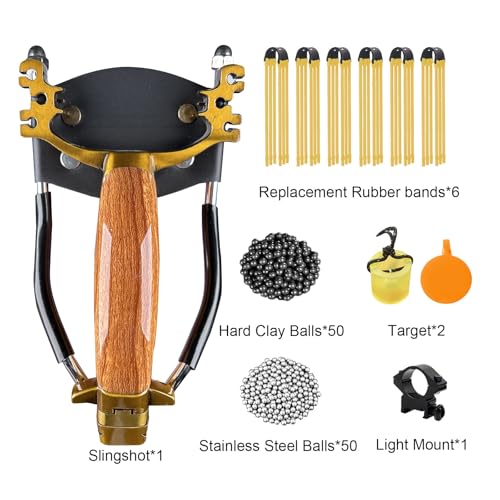 Professional Wrist-Braced Slingshots Set for Hunting, High Velocity Tactical Wrist Support Sling Shot with Ammo Balls & Replacement Bands (Target Practice Kit)