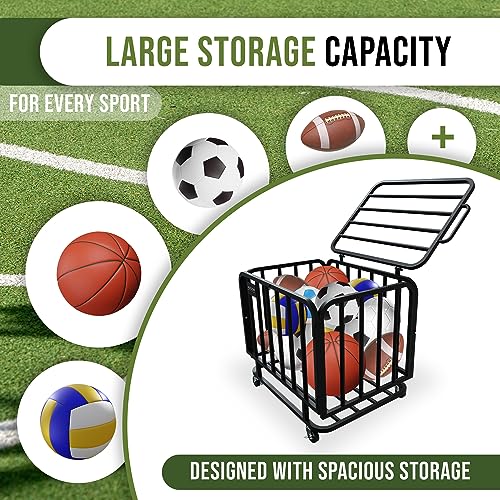 Ball-Cart-Basketball-Cart-with-Wheels-Ball-Cage-Garage-Sports-Equipment-Organizer-Metal-Rolling-Multi-Sports-Ball-Storage-for-Gym-Lockable-Lid-Indoor-and-Outdoor