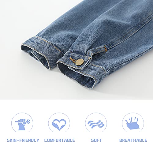 Image of Girls Boys Jean Jacket for (4-14 Years Kids) Trendy Cozy Soft Ripped Denim Coat Casual Outerwear School Travel Teen Gift