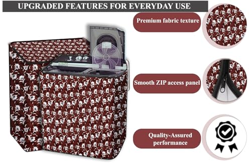 Image of The Furnishing Tree Polyester Waterproof Semi Automatic Washing Machine Cover Suitable for LG 9 Kg, 9.5 Kg & 10 Kg, Dimension DxWxH In Cms: ( 53.3x89x99 ), Floral Pattern Magenta
