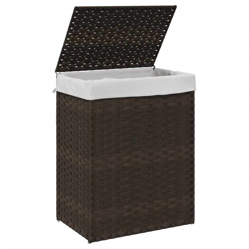 Kosz na pranie z pokrywką 46x33x60 cm Poly Rattan ciemnobrązowy