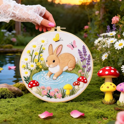 Image of BEUNITONE 4 Set Embroidery Kit for Beginners, Fairy Tale Pattern Cross Stitch Kits, Needlepoint Kits for Adults with Instructions and Full Kit, Funny Hand Embroidery Patterns for Cloth and Home Decor