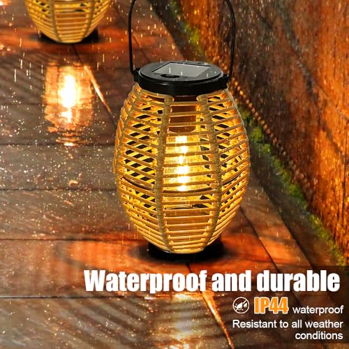 Garten Solarlampen für Außen Hängend,2 Stücke Rattan Solar Laternen für Draußen mit Helle LED-Glühbirne,IP44 Wasserdicht Solarleuchten Gartendeko für Draußen für Patio Terrasse Balkon Deko Wetterfest