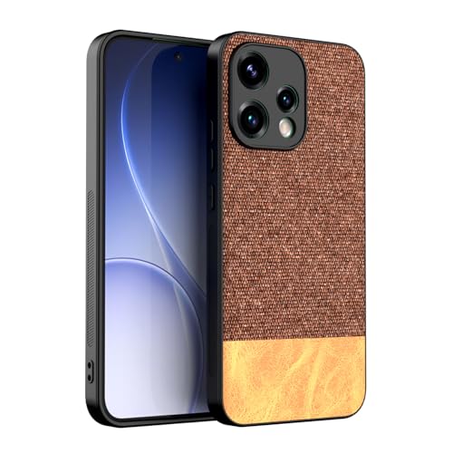 Image of Kapa Soft Fabric & Leather Hybrid Protective Back Cover for Oppo Reno 15 5G | Shockproof Slim Hard Anti Slip Back Case (Brown)