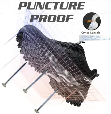 AONEGOLD Mens Womens Steel Toe Safety Working Shoes Lightweight Breathable Industrial Construction Sneaker Black 42 | Image 5