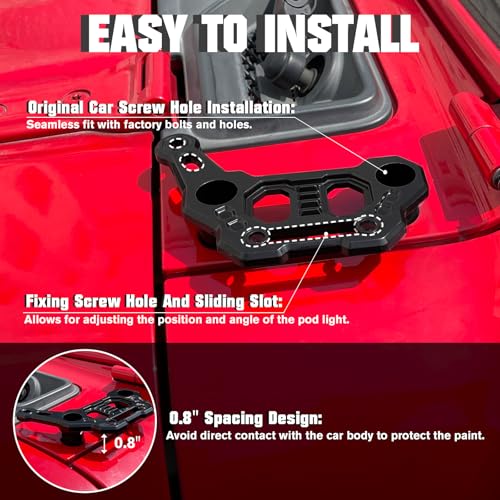 Image of Dual Light Bar Hood Mounting Brackets for 2018-2025 Jeep Wrangler JL JLU 4xe Gladiator JT Accessories, Ditch Light Cowl Mounts Fog Light Mount A-Pillar LED Light Pod Brackets, 2 Count