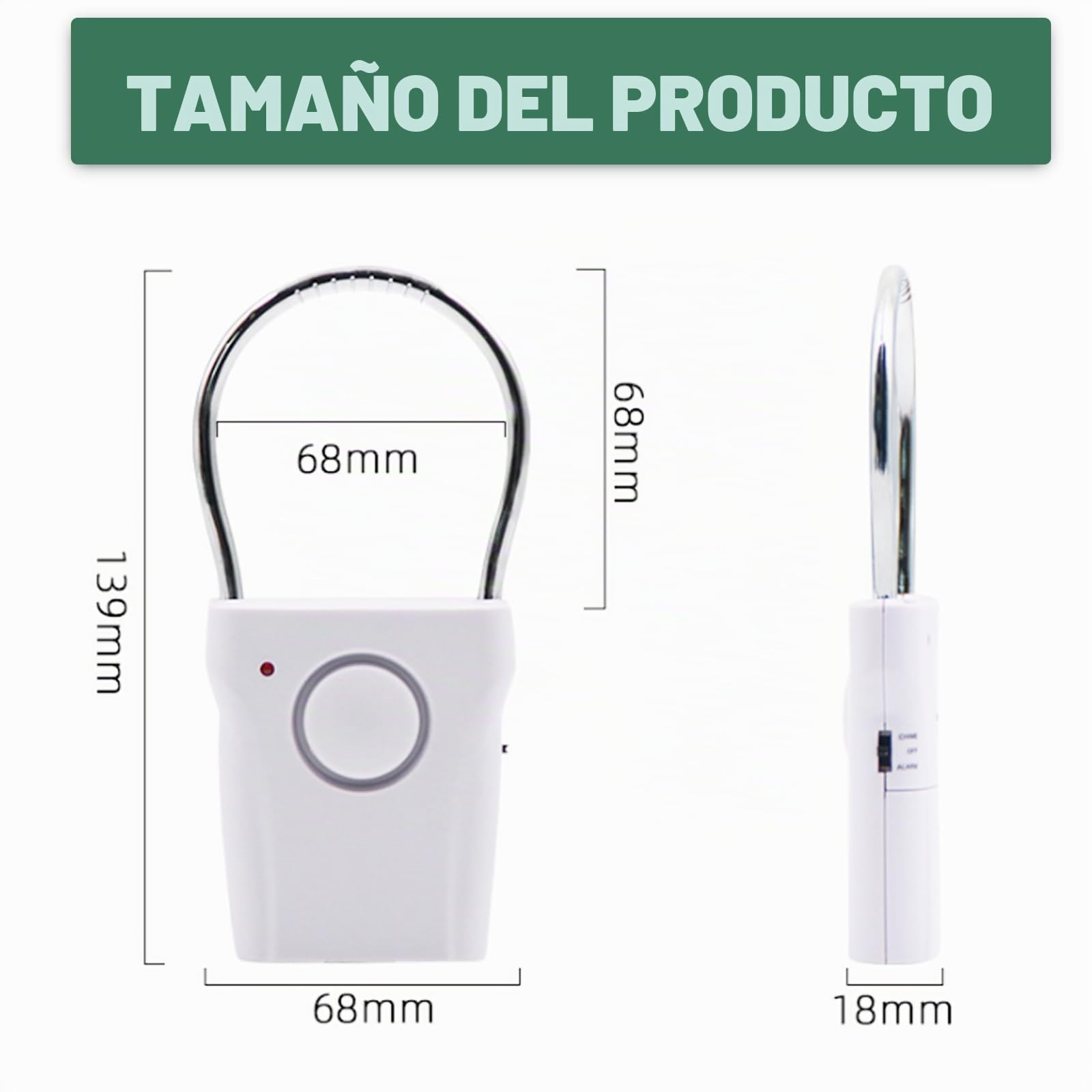 2 piezas de alarma de manija de puerta, alarma antirrobo inalámbrica de 120 dB, sensor táctil y de vibración para puerta y ventana, alerta de seguridad para casa, hotel de viaje, autocaravana, color