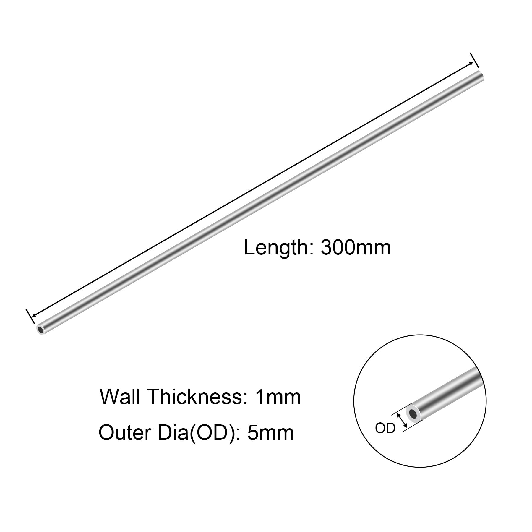 Tubi rotondi in acciaio inossidabile 304, diametro esterno 5 mm, spessore parete 300 mm, lunghezza 300 mm, tubo dritto senza cuciture