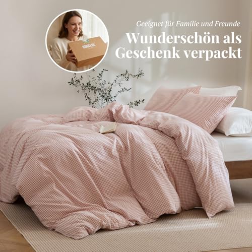 SOULFUL Bettwäsche 135x200 Baumwolle 4teilig Kariert Hellrosa & Weiß – Ansicht 6