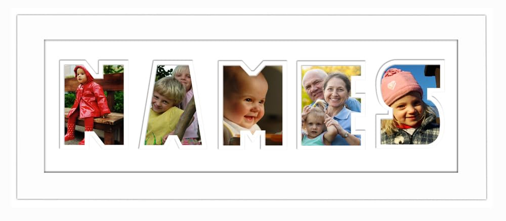 Photos In A Word White Finish Frame White Mount White Inside Personalised Any Name Word Photo Frame Birthday Picture Gift Present (, 5 Letters (Letters Only No Spaces))
