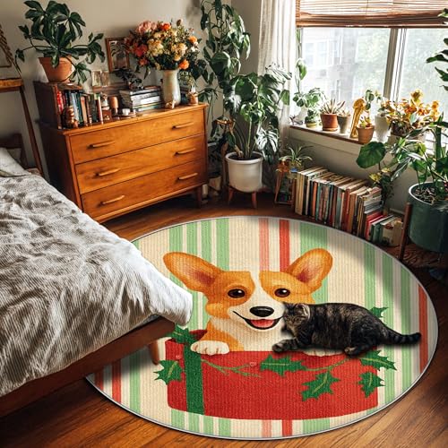 Tapis rond Corgi anti-poussière pour salon et grand bureau