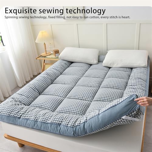 Japoński materac futon, zwijany i składany, oszczędzający miejsce materac podłogowy (niebieski, 200 x 200 cm) – idealny dla gości, kompaktowy salon i małe przestrzenie