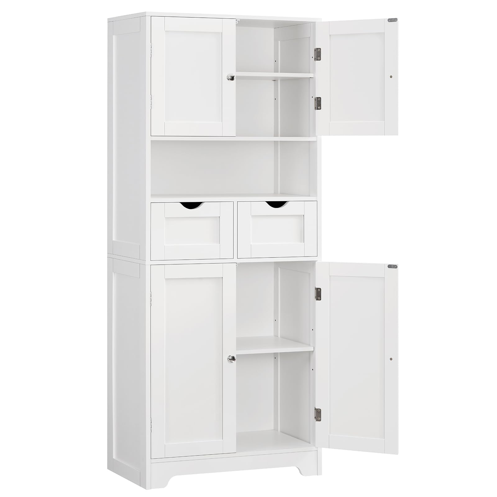 TEENFON Bathroom Storage Cabinet, Freestanding Storage Unit with 4 Doors, 2 Drawers, 2 Adjustable Shelves, for Bathroom, Kitchen & Living Room, White, 60x30x147cm
